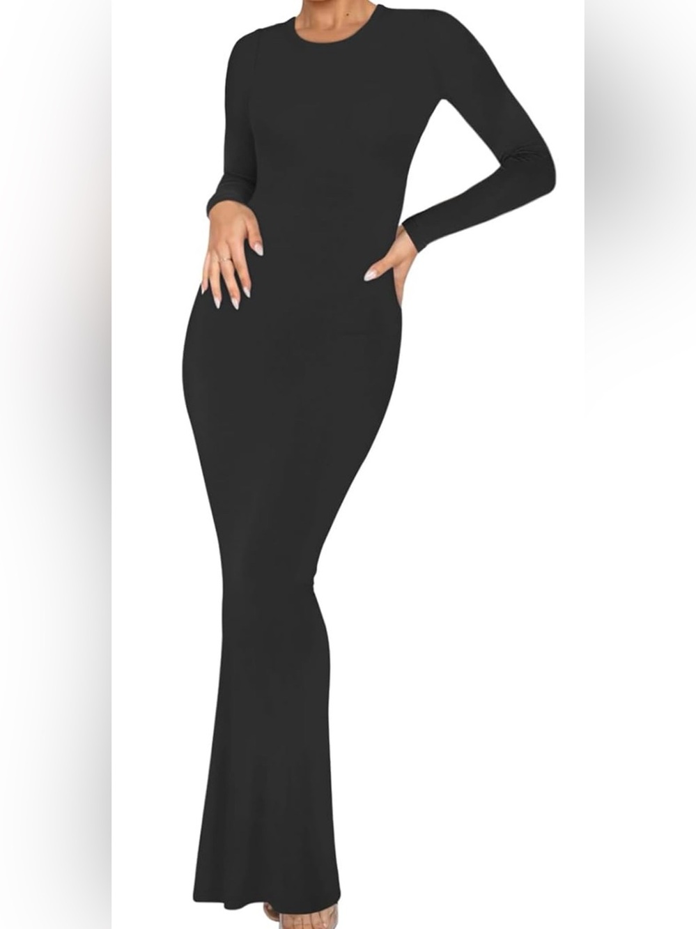 Reoria ribbed soft long sleeve maxi dress